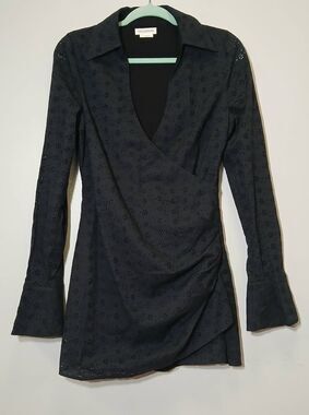 Lovers and friends womens small black mini dress bellsleeve eyelet whimsical